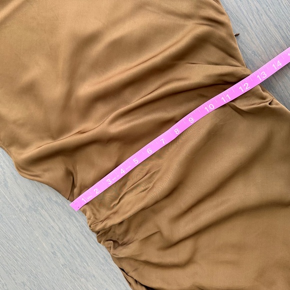 A.L.C. Penny Dress Draped Shoulder Brown Satin Maxi Gown - Size 2 - ALC Mocha - Picture 9 of 14